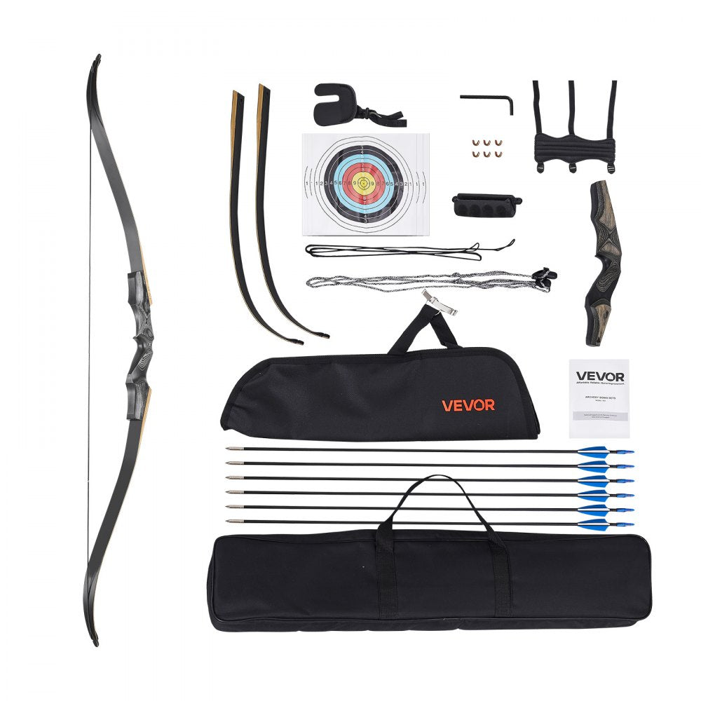 VEVOR Recurve Bow and Arrows Kit, 60 inch Wooden Takedown Bows, Right Handed Ergonomic Archery Recurve Bow Package, Longbow for Outdoor Target Training Practice Hunting, Beginners to Advanced, 35 lbs