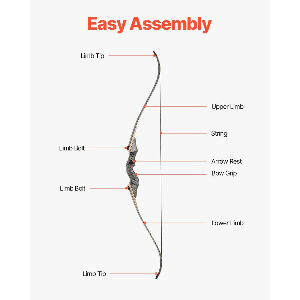 VEVOR Recurve Bow and Arrows Kit, 60 inch Wooden Takedown Bows, Right Handed Ergonomic Archery Recurve Bow Package, Longbow for Outdoor Target Training Practice Hunting, Beginners to Advanced, 45 lbs