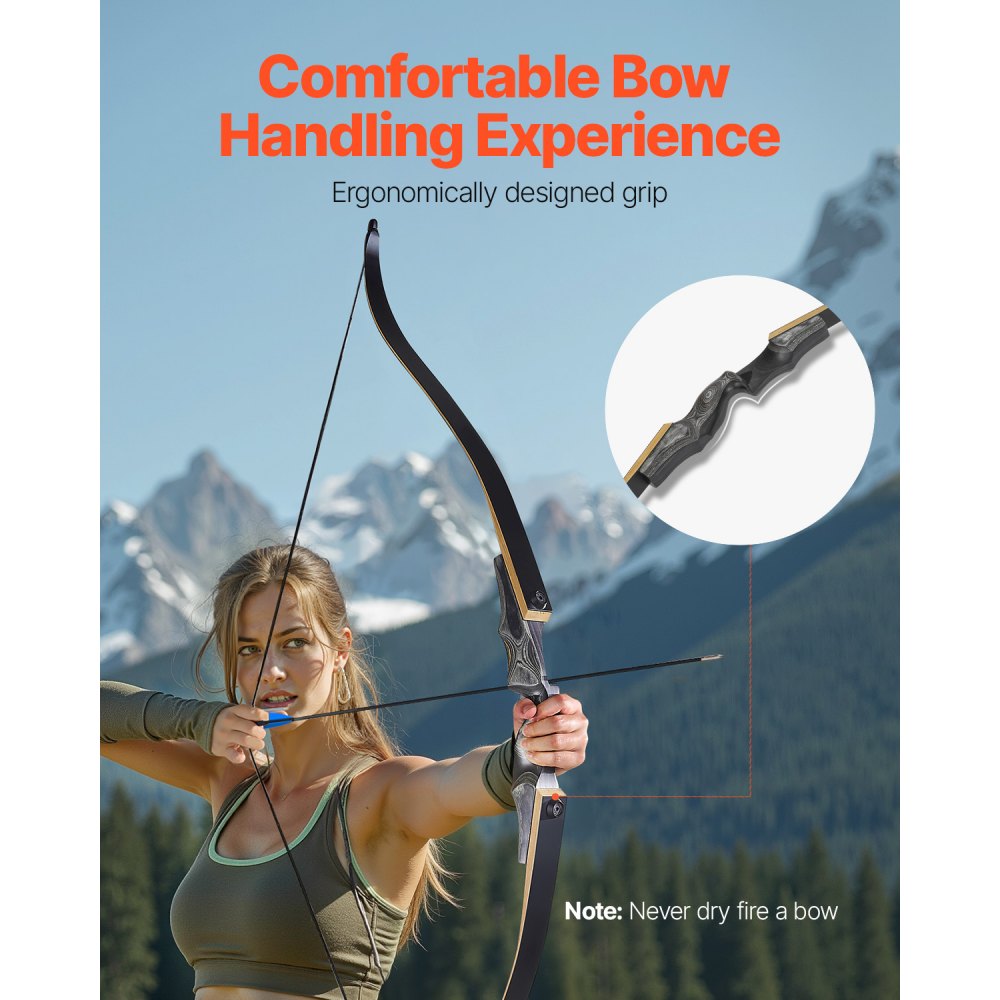 VEVOR Recurve Bow and Arrows Kit, 60 inch Wooden Takedown Bows, Right Handed Ergonomic Archery Recurve Bow Package, Longbow for Outdoor Target Training Practice Hunting, Beginners to Advanced, 50 lbs