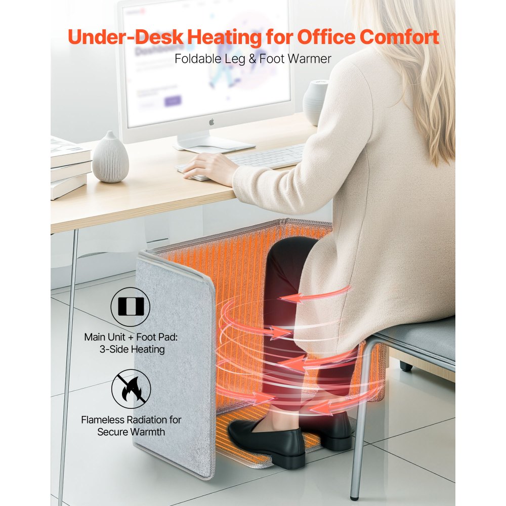 VEVOR Under Desk Space Heater,Foldble Foot Warmer Portable for Home&Office,Timer & Secure,Quiet for Legs,Ankles,Touch&Remote Control Personal Electric Wall Foot Warming Pad,Over-Heat Protection