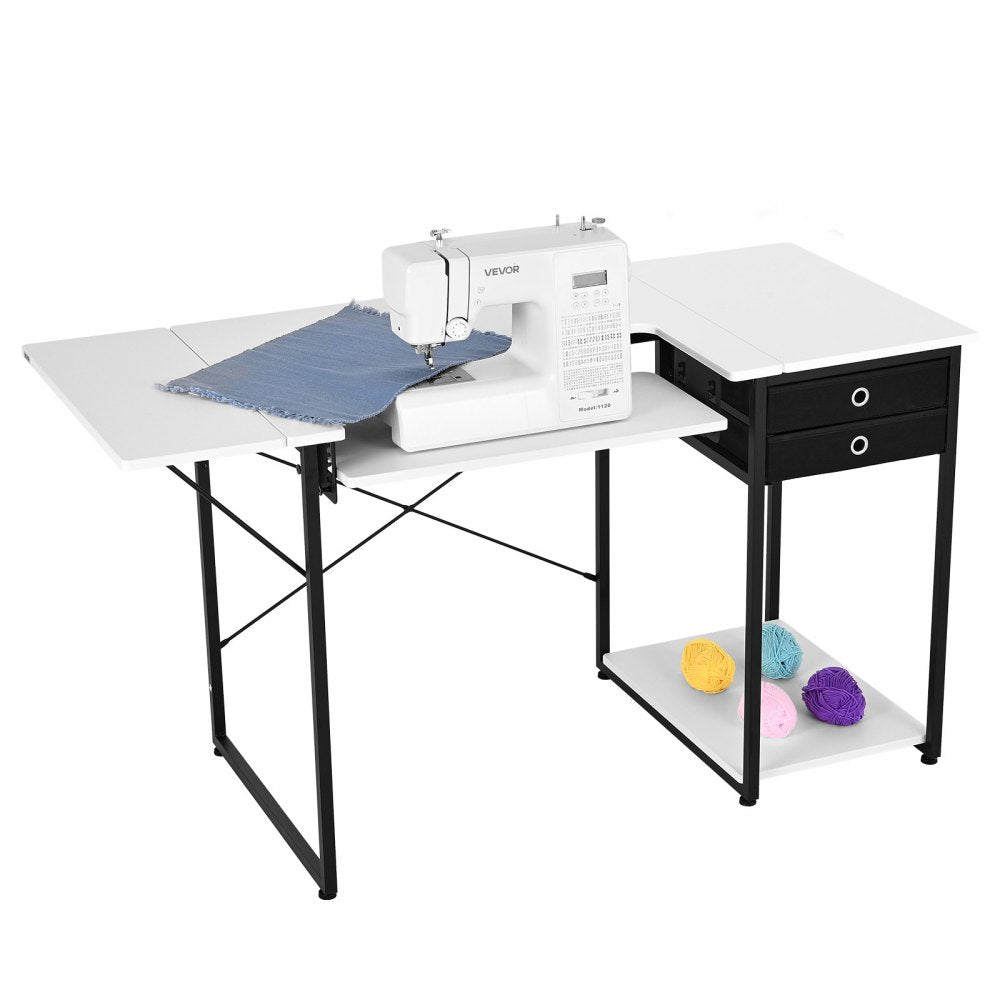VEVOR Sewing Table, Multipurpose Sewing Machine Table with Drawers, Foldable Side Shelf, Adjustable Shelf, Steel Legs, Computer Desk for Home, Fashion Studio, Art Studio, Educational Institution
