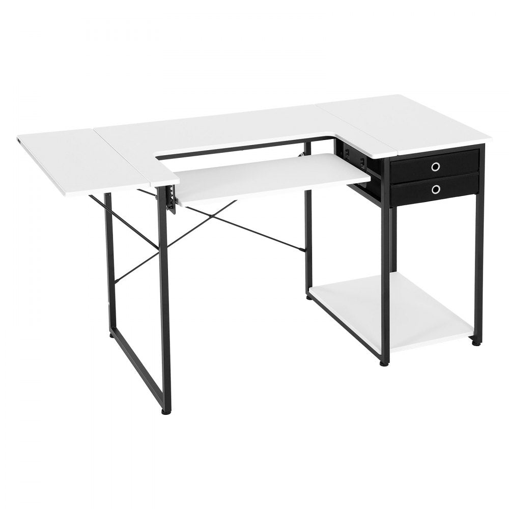 VEVOR Sewing Table, Multipurpose Sewing Machine Table with Drawers, Foldable Side Shelf, Adjustable Shelf, Steel Legs, Computer Desk for Home, Fashion Studio, Art Studio, Educational Institution