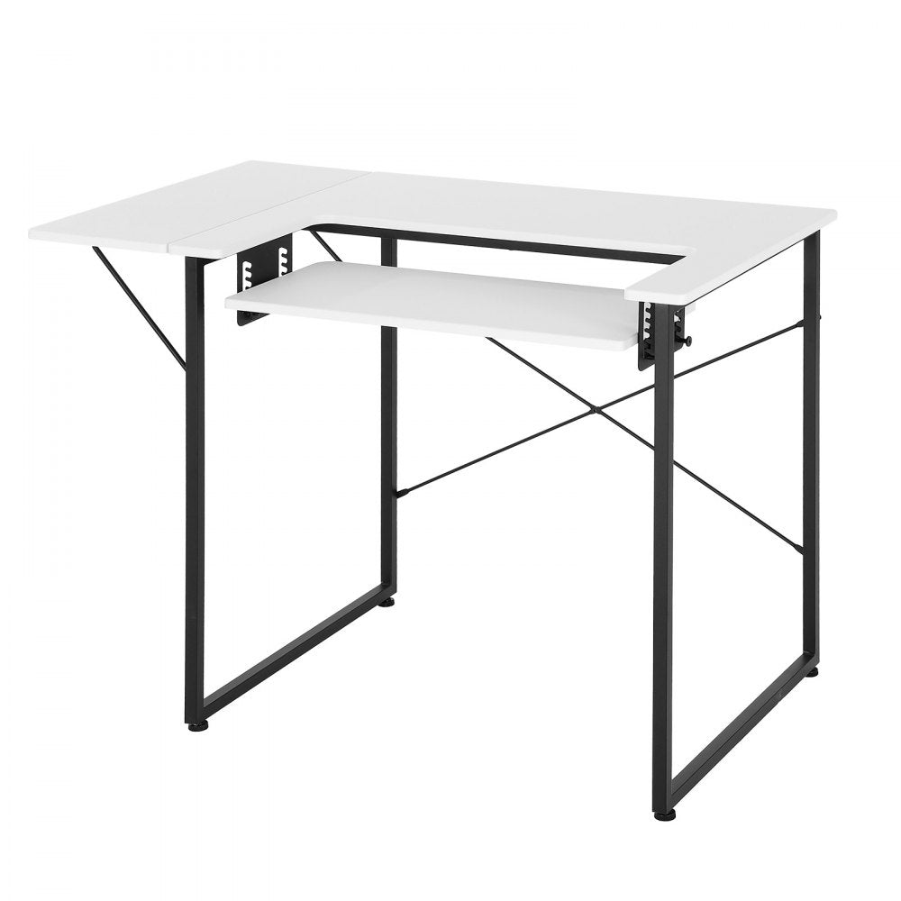 VEVOR Sewing Table, Multipurpose Sewing Machine Table with Foldable Side Shelf, Adjustable Shelf, Steel Legs, Computer Desk for Home, Fashion Studio, Art Studio, Educational Institution, White