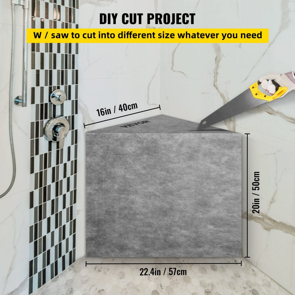VEVOR Tile Shower Seat, 22.4\" x 16\" x 20\" Ready to Tile Shower Seat, Factory Waterproof & 100% Leak Proof Tileable Shower Corner Seat, 440lbs Load-Bearing Triangular Board Shower Bench, Grey