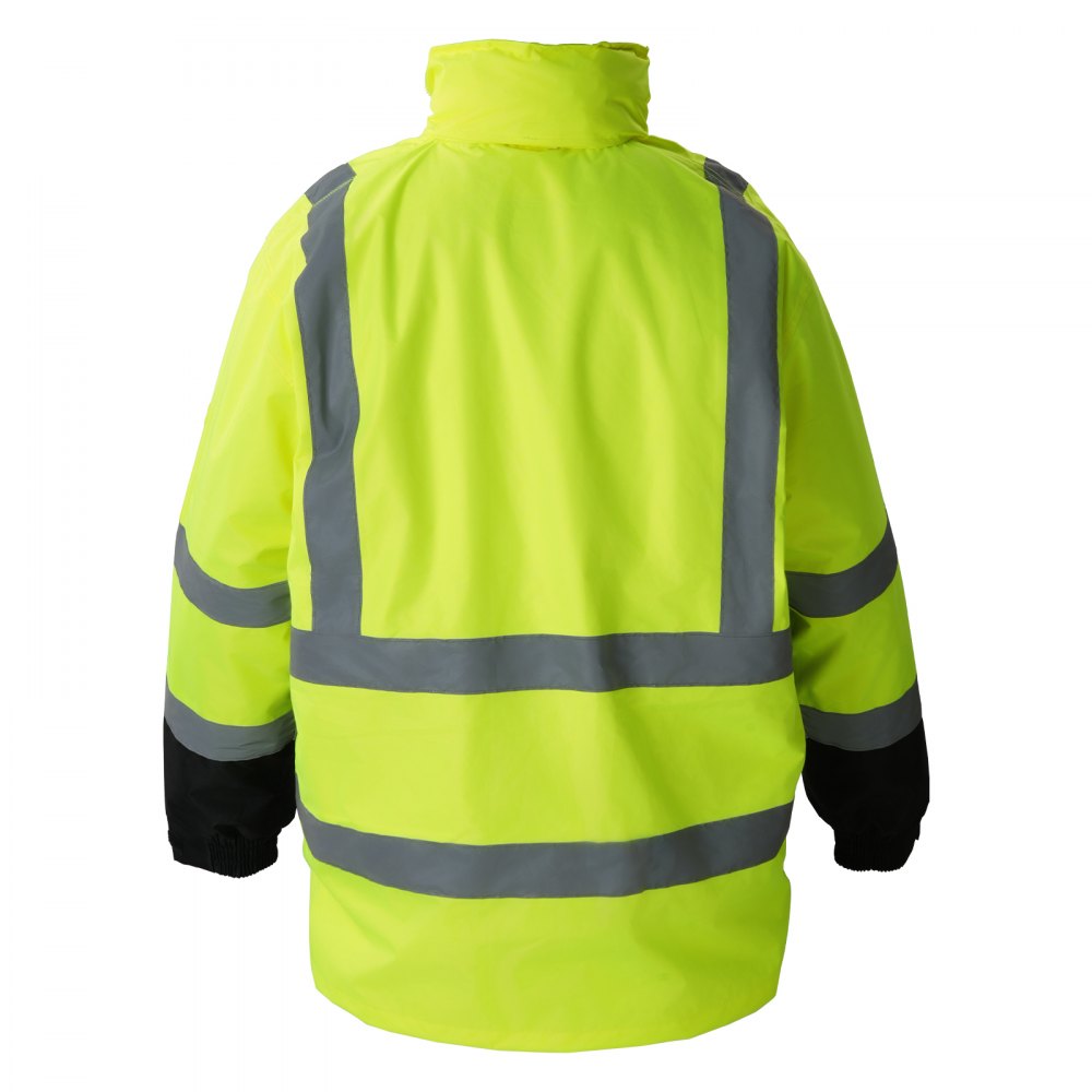 VEVOR High Visibility Reflective Safety Jacket, Waterproof Safety Hoodie, Work Construction Coat with Pockets for Men & Women, Rain Gear Meet ANSI & Class 3, Hi Vis Yellow Coat with Black Bottom, L
