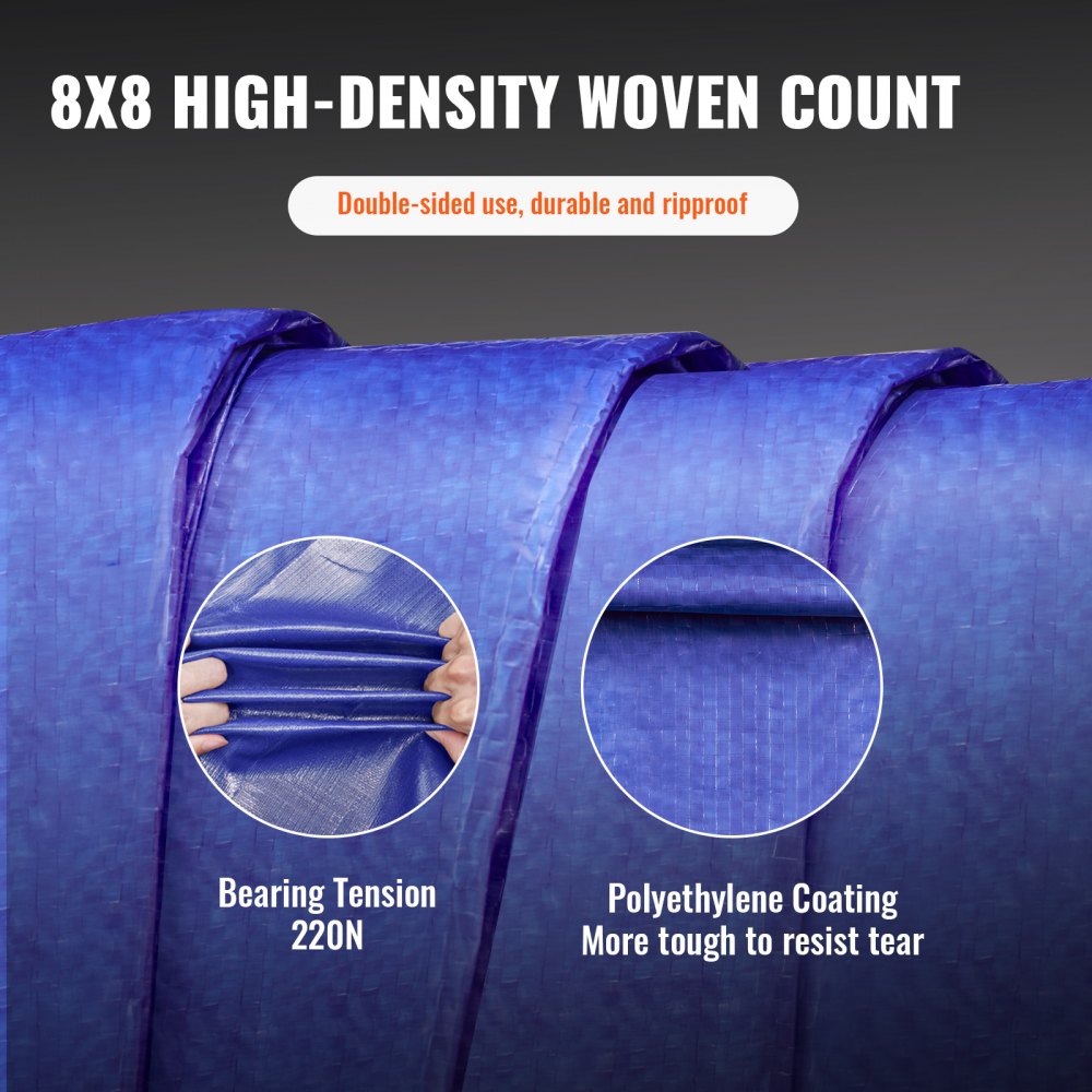 VEVOR Heavy Duty Tarp Waterproof 12x16 ft, Plastic Poly Tarp Cover 5 Mil, Multi Purpose Outdoor Tarpaulin with High Durability Reinforced Grommets and Edges for Truck, RV, Boat, Camping (Blue)