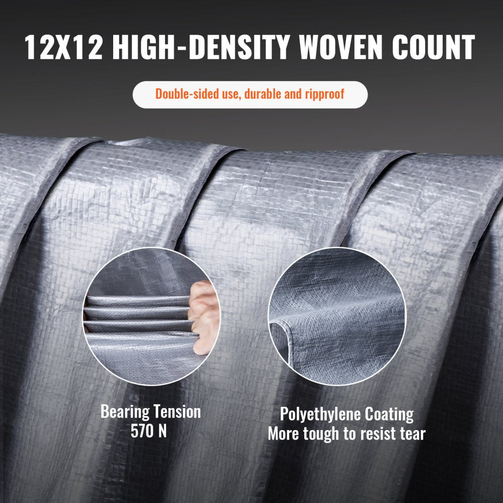 VEVOR Tarp Heavy Duty Waterproof 20x30 ft, Plastic Poly Tarp Cover 10 Mil, Multi Purpose Tear UV and Temperature Resistant Outdoor Tarpaulin with High Durability Reinforced Grommets (Silver/Brown)