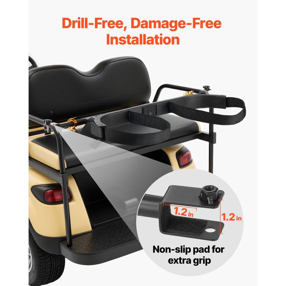 VEVOR Golf Cart Bag Holder, 53.9 x 7.7 x 2.4 Inch, Compatible with Most 2+2 Golf Cart Rear Seat with 1.2-Inch Square Tubes, Adjustable Rear Seat Carts Club Holder with Strap, No Drilling Required