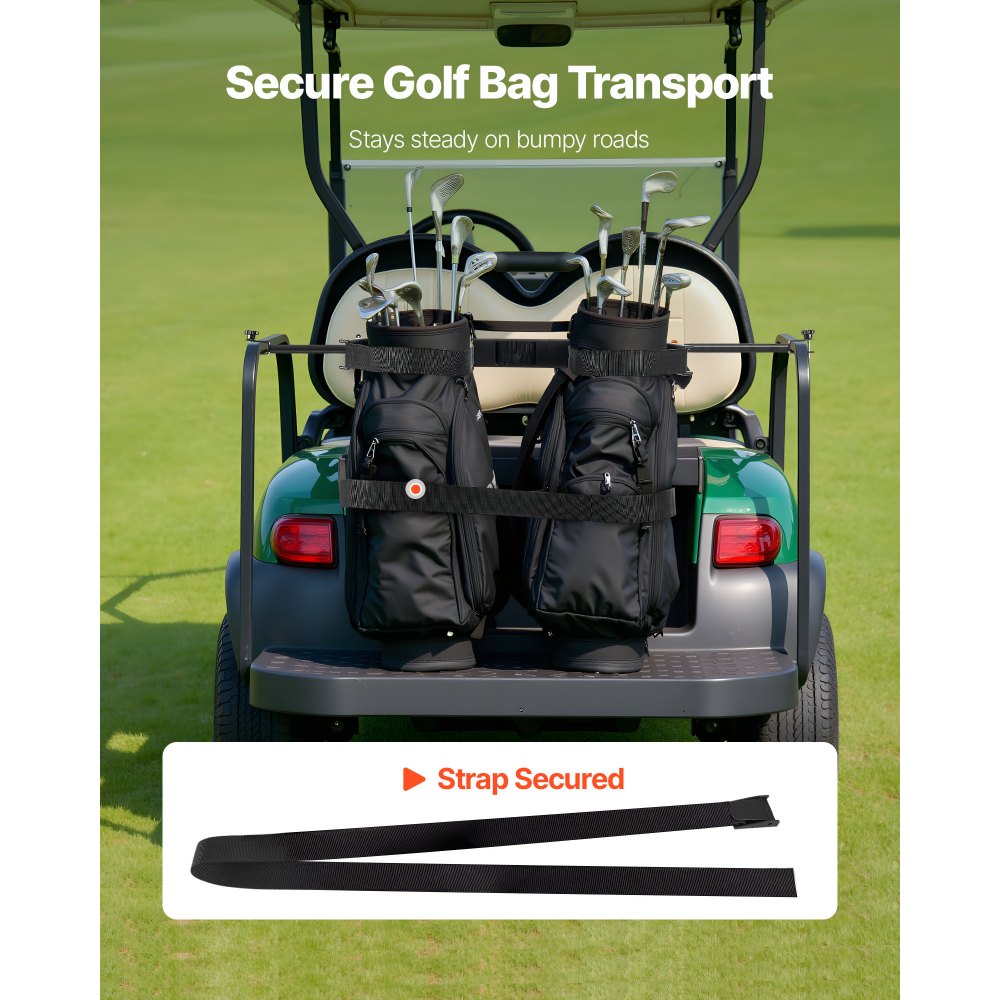 VEVOR Golf Cart Bag Holder, 53.9 x 7.7 x 2.4 Inch, Compatible with Most 2+2 Golf Cart Rear Seat with 1.2-Inch Square Tubes, Adjustable Rear Seat Carts Club Holder with Strap, No Drilling Required