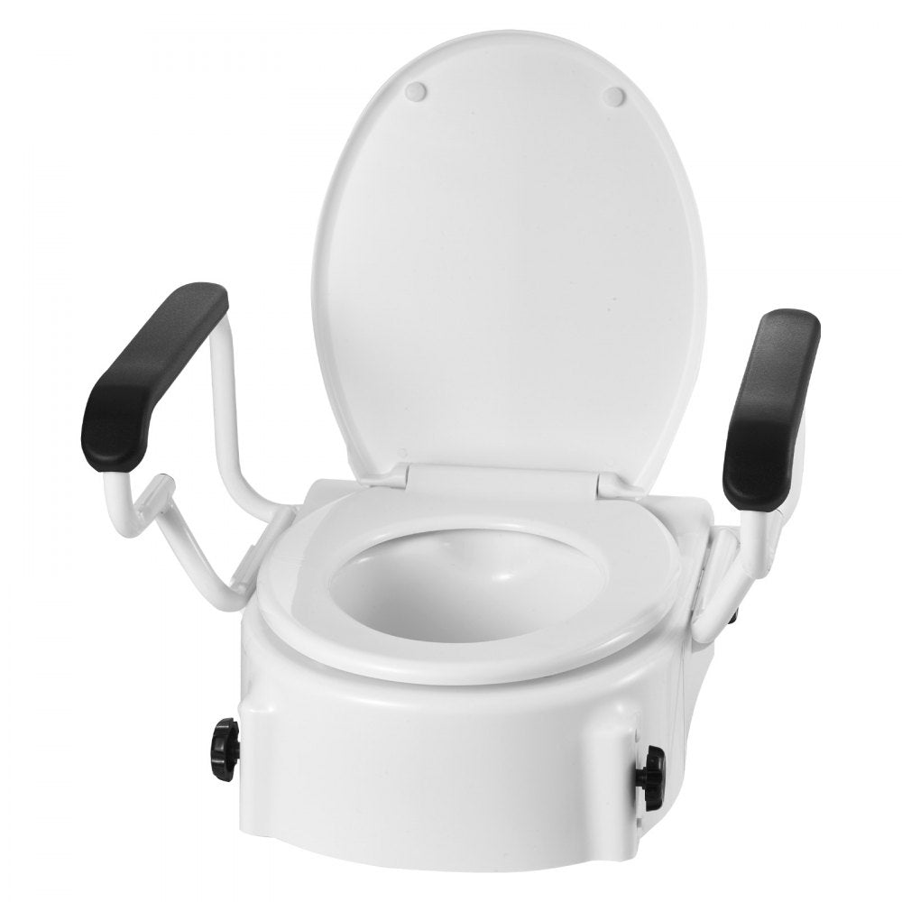 VEVOR Raised Toilet Seat with Arms, 300 lbs Load Capacity, 3-Level Adjustable Height, Widened Commode Elevated Toilet Seat Riser with Padded Handles for Seniors, Elderly, Handicap, Disabled, Adults