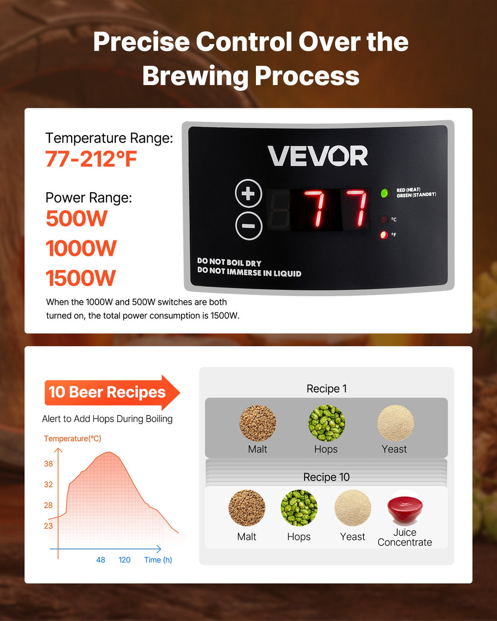 VEVOR Beer Brewing Equipment, 8 Gal/30L 304 Stainless Steel Home Beer Brewer,1500W All-in-One Home Brewing Kit with Tall strainer, Integrated Inner Barrel & Reinforced Handle