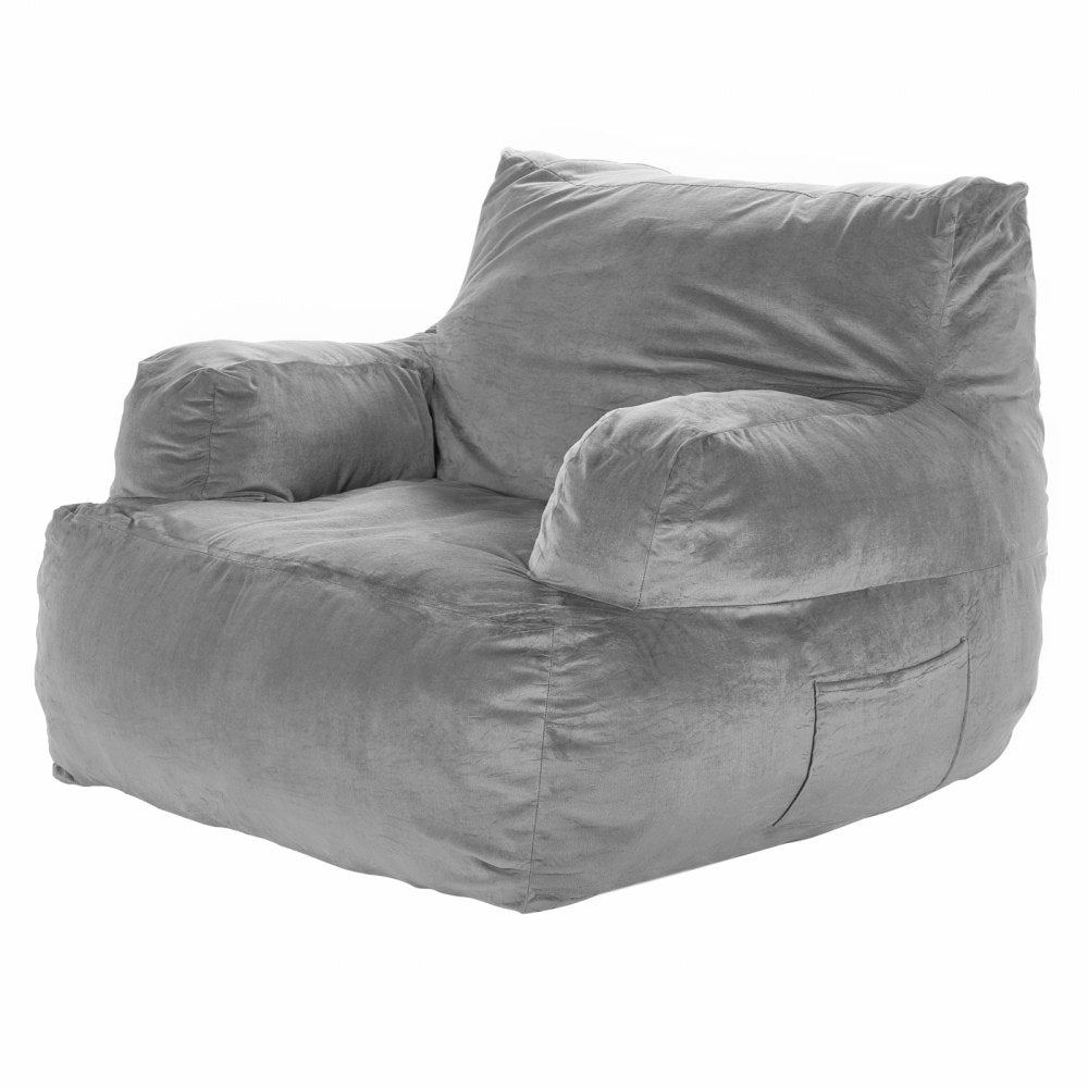 VEVOR Bean Bag Chair, BeanBag Sofa Chair with Armrests for Adults, Fluffy Plush & High-Density Foam Filling Adult Bean Bag with Zapper, Comfy Lazy Sofa Chair Ideal for Living Room, Bedroom, Grey