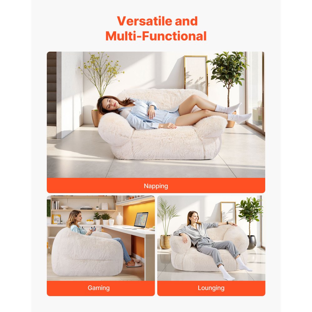 VEVOR Bean Bag Chair, BeanBag Sofa Chair with Armrests for Adults, Fluffy Plush & High-Density Foam Filling Adult Bean Bag with Zapper, Comfy Lazy Sofa Chair Ideal for Living Room, Bedroom, Beige