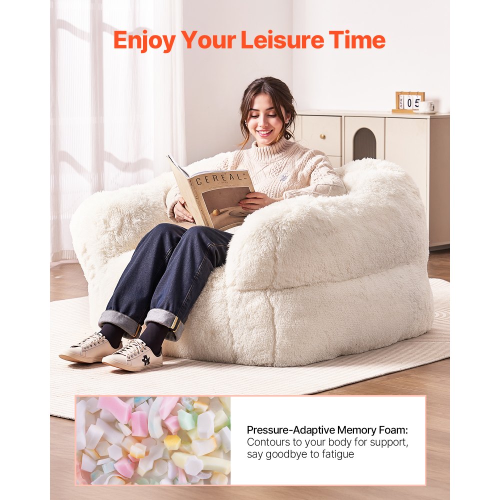 VEVOR Bean Bag Chair, BeanBag Sofa Chair with Armrests for Adults, Fluffy Plush & High-Density Foam Filling Adult Bean Bag with Zapper, Comfy Lazy Sofa Chair Ideal for Living Room, Bedroom, Beige