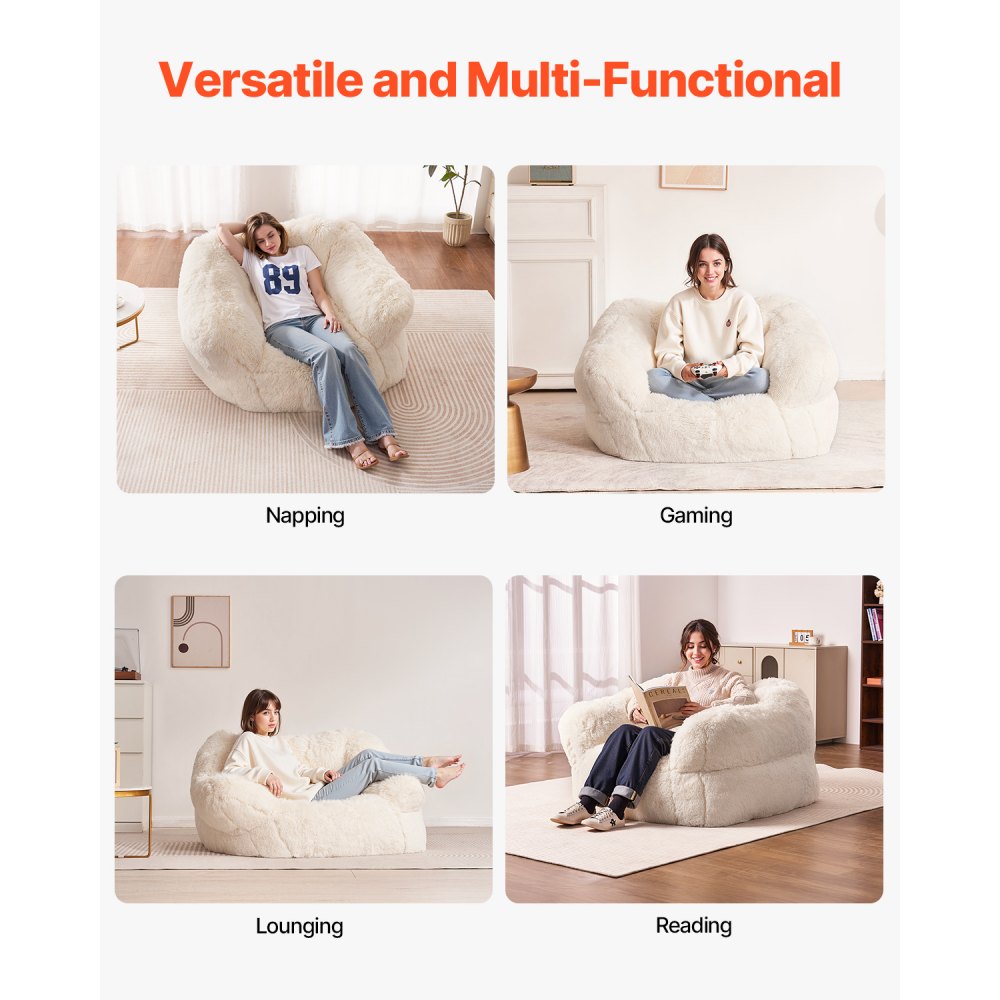 VEVOR Bean Bag Chair, BeanBag Sofa Chair with Armrests for Adults, Fluffy Plush & High-Density Foam Filling Adult Bean Bag with Zapper, Comfy Lazy Sofa Chair Ideal for Living Room, Bedroom, Beige