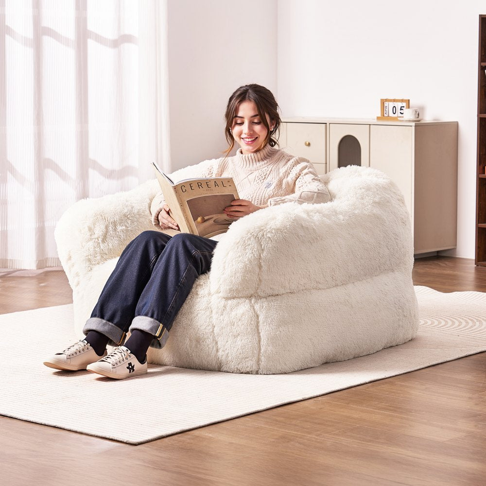 VEVOR Bean Bag Chair, BeanBag Sofa Chair with Armrests for Adults, Fluffy Plush & High-Density Foam Filling Adult Bean Bag with Zapper, Comfy Lazy Sofa Chair Ideal for Living Room, Bedroom, Beige