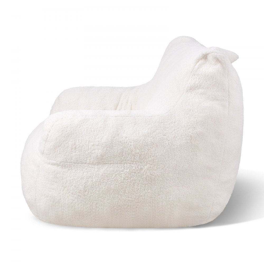 VEVOR Bean Bag Chair, 3 feet Bean Bag Chair with Soft Armrests and Storage Pocket, 25D Memory Foam Filled with Soft Teddy Velvet Cover, Bean Bag for Bedroom or Playroom, White