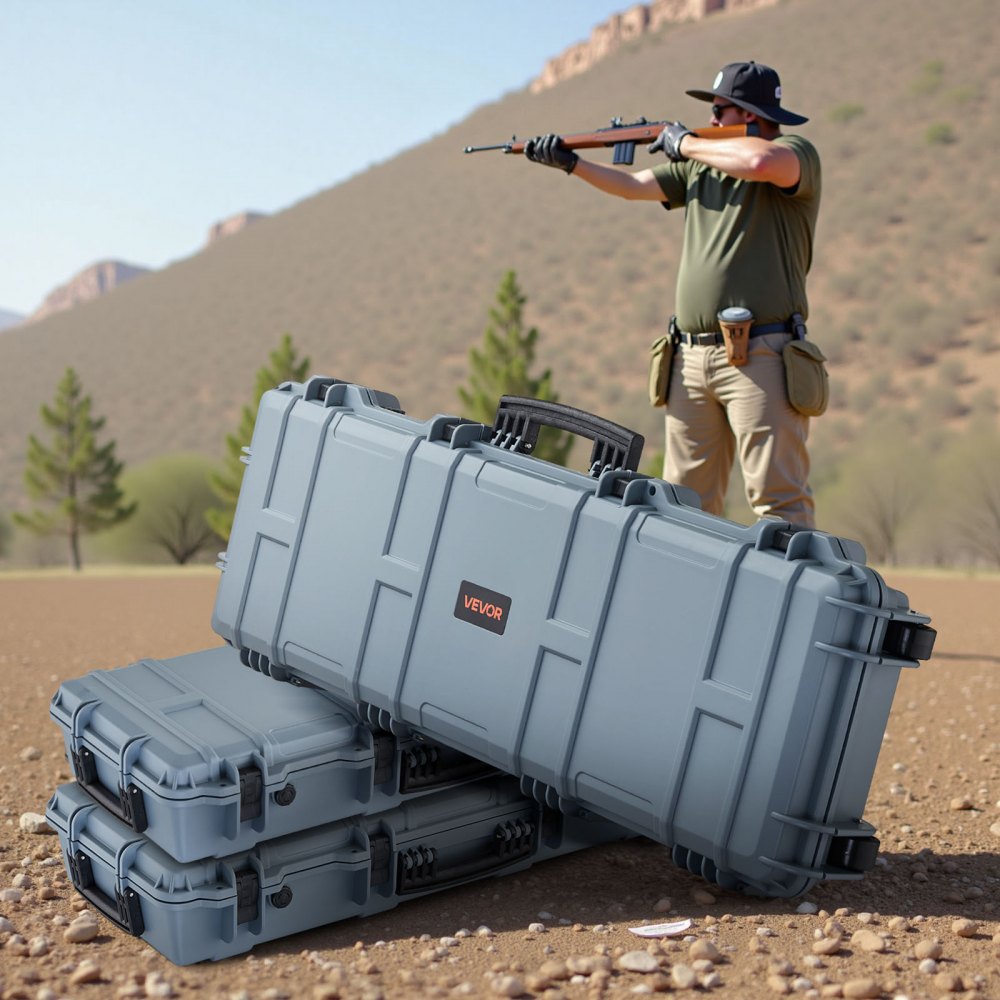 VEVOR Hard Rifle Case, Lockable Rifle Case with Pre-cut Foams, 40 in Gun Storage with Wheels, IP67 Waterproof & Dustproof Movable Large Pistol Storage for Rifles, Shotguns, Airsoft Guns, Grey