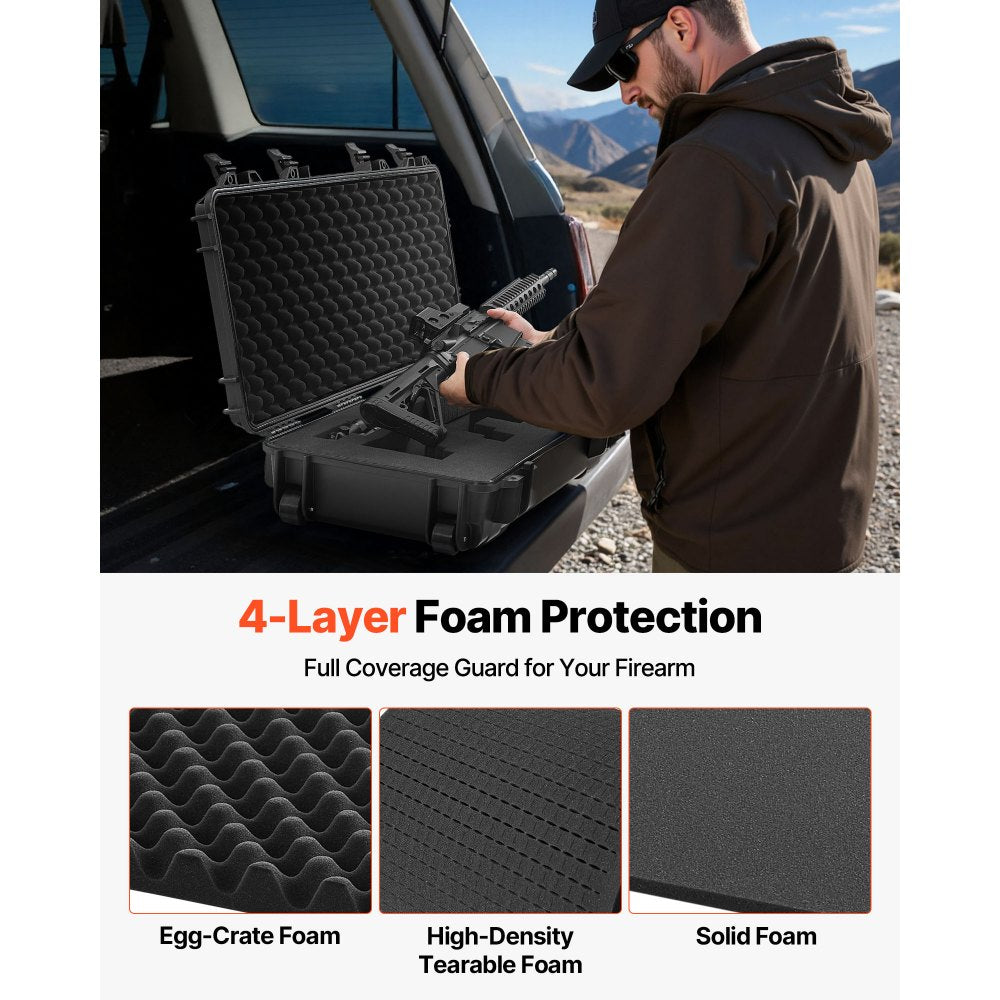 VEVOR Hard Rifle Case, Lockable Rifle Case with Pre-cut Foams, 40 in Gun Storage with Wheels, IP67 Waterproof & Dustproof Movable Large Pistol Storage for Rifles, Shotguns, Airsoft Guns, Black