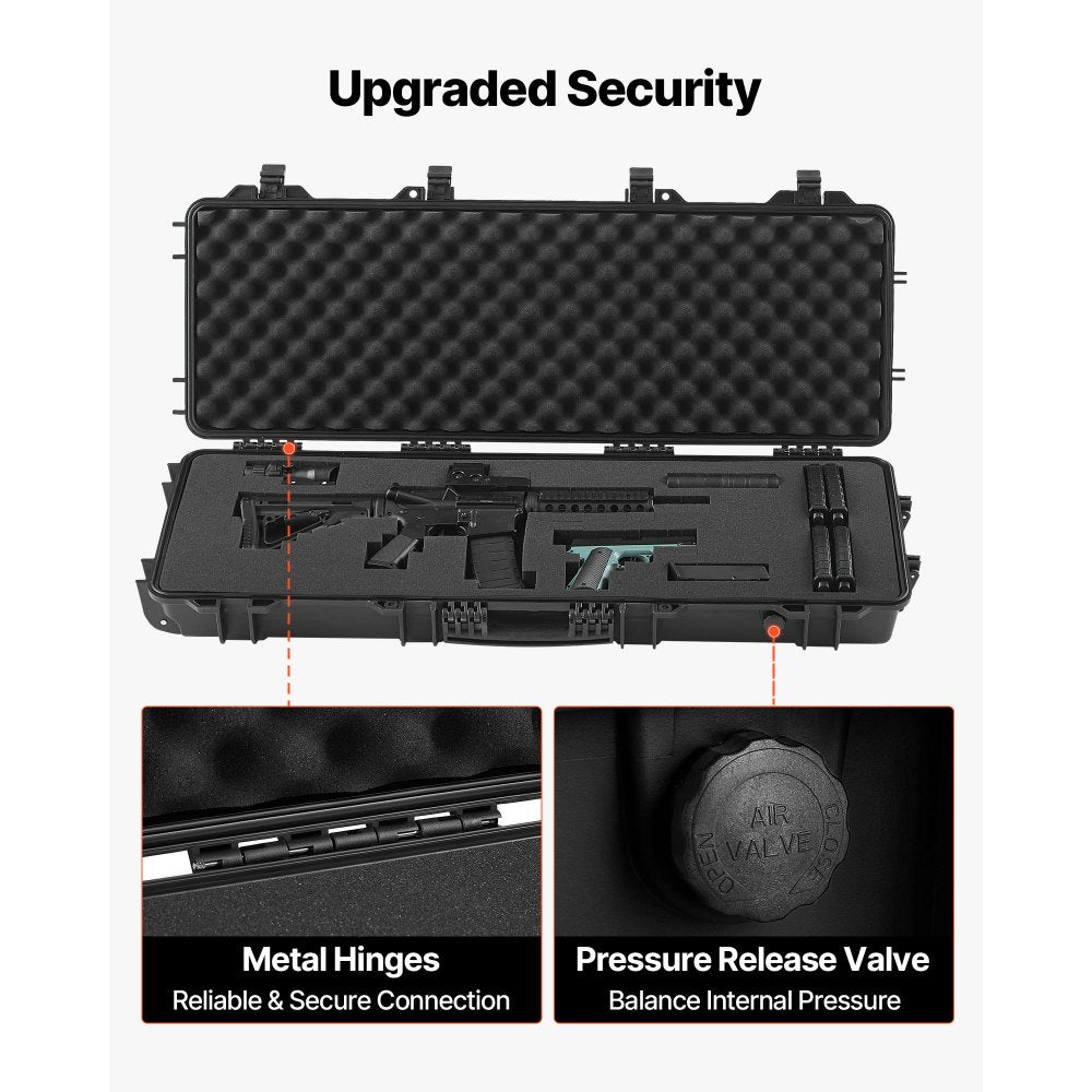 VEVOR Hard Rifle Case, Lockable Rifle Case with Pre-cut Foams, 40 in Gun Storage with Wheels, IP67 Waterproof & Dustproof Movable Large Pistol Storage for Rifles, Shotguns, Airsoft Guns, Black