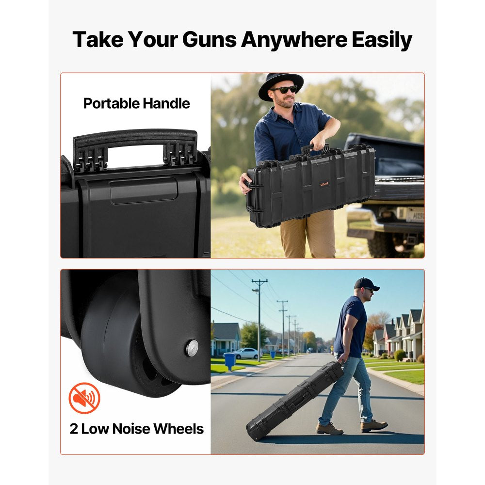 VEVOR Hard Rifle Case, Lockable Rifle Case with Pre-cut Foams, 40 in Gun Storage with Wheels, IP67 Waterproof & Dustproof Movable Large Pistol Storage for Rifles, Shotguns, Airsoft Guns, Black
