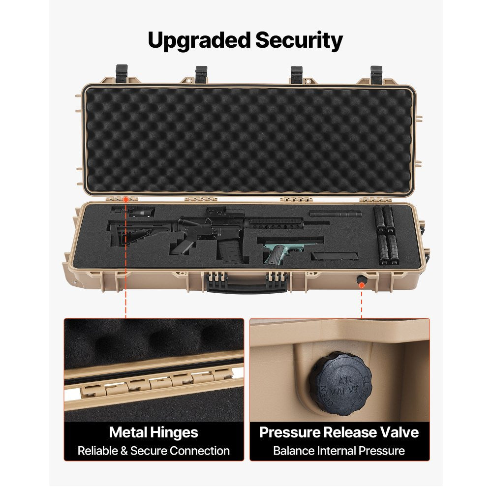 VEVOR Hard Rifle Case, Lockable Rifle Case with Pre-cut Foams, 40 in Gun Storage with Wheels, IP67 Waterproof & Dustproof Movable Large Pistol Storage for Rifles, Shotguns, Airsoft Guns, Khaki