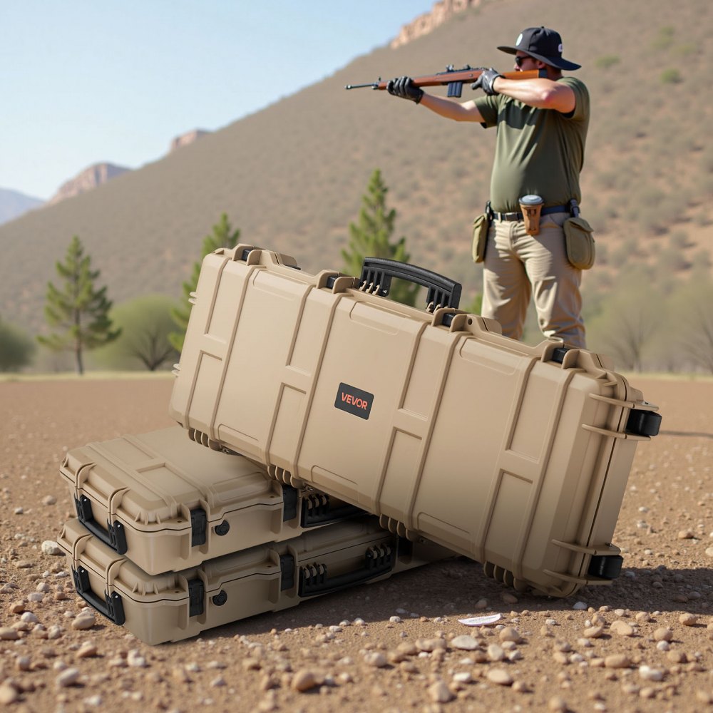 VEVOR Hard Rifle Case, Lockable Rifle Case with Pre-cut Foams, 40 in Gun Storage with Wheels, IP67 Waterproof & Dustproof Movable Large Pistol Storage for Rifles, Shotguns, Airsoft Guns, Khaki