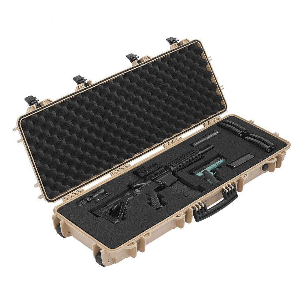 VEVOR Hard Rifle Case, Lockable Rifle Case with Pre-cut Foams, 40 in Gun Storage with Wheels, IP67 Waterproof & Dustproof Movable Large Pistol Storage for Rifles, Shotguns, Airsoft Guns, Khaki