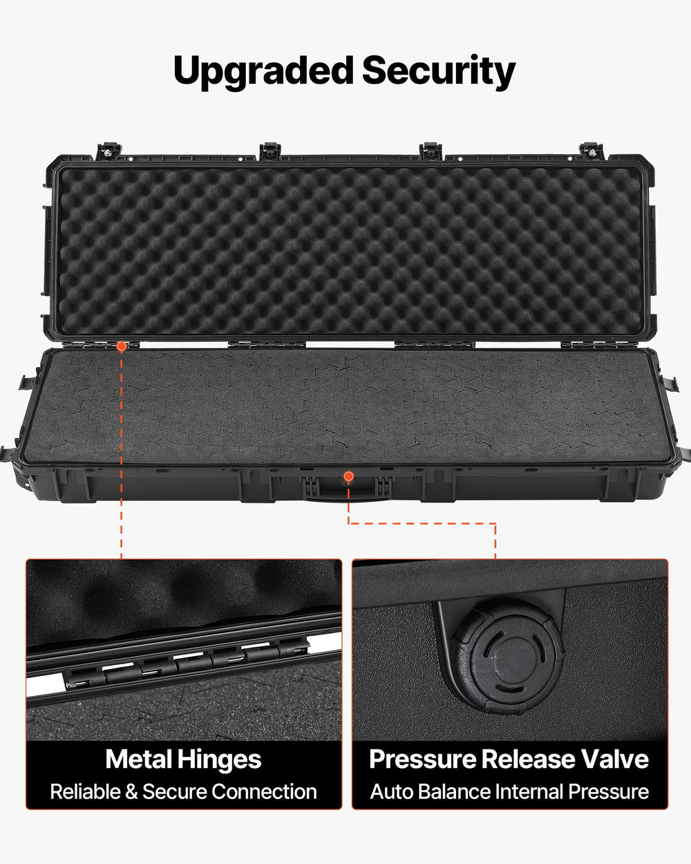 VEVOR Hard Rifle Case, Lockable Rifle Case with Detachable XPE Foam, 50 in Gun Storage with Wheels, IP67 Waterproof & Dustproof Pistol Storage Cases for Rifles, Shotguns, Airsoft Guns, Black