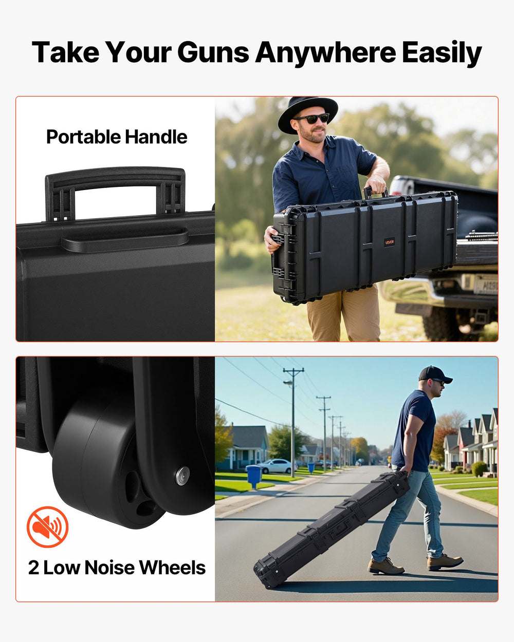 VEVOR Hard Rifle Case, Lockable Rifle Case with Pre-cut Foams, 52 in Gun Storage with Wheels, Heavy Duty IP67 Waterproof & Dustproof Pistol Storage Cases for Rifles, Shotguns, Airsoft Guns, Black