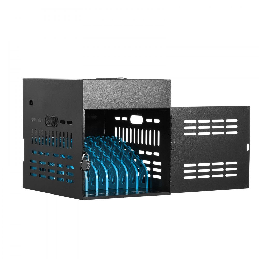 VEVOR 8-Device Charging Cabinet for Tablet & Laptop, Lock Charging Station, for Classroom, Chromebooks, iPads, Fits Devices up to 15.6 in, Wall/Desktop Mount, Steel Lock Box, Fully Assembled, Black