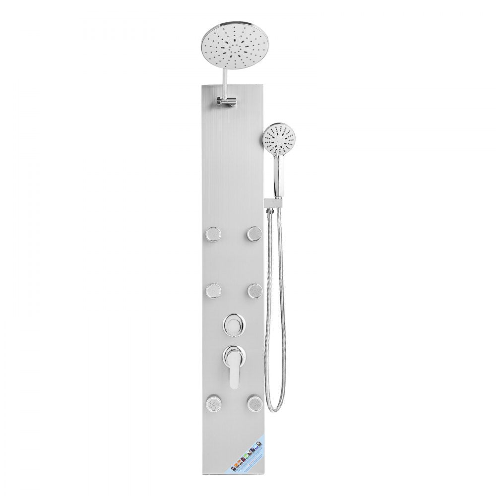 VEVOR Shower Panel Tower System with Rainfall Shower Head, 49 in Brushed Stainless Steel Shower Column, 3-Function Faucet, High Pressure Wall-Mount Rain Massage System with 6 Body Jets and Handheld
