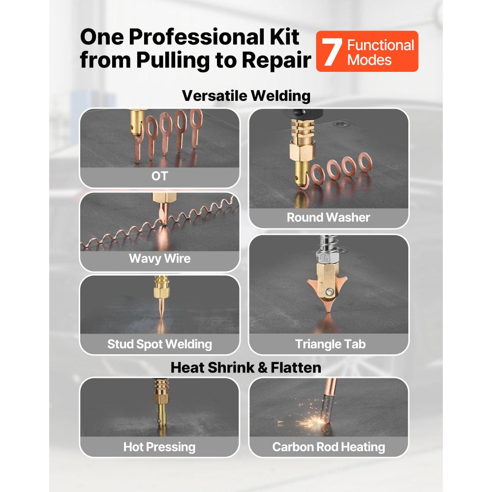 VEVOR Stud Welder Dent Repair Kit & Welding Cart, 3KW Spot Welder with 2 Welding Guns and 7 Modes, 110V Auto Body Spot Welding Dent Repair Machine for Steel Panel Repair