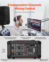 VEVOR 6-channel mixer controls and input layout overview