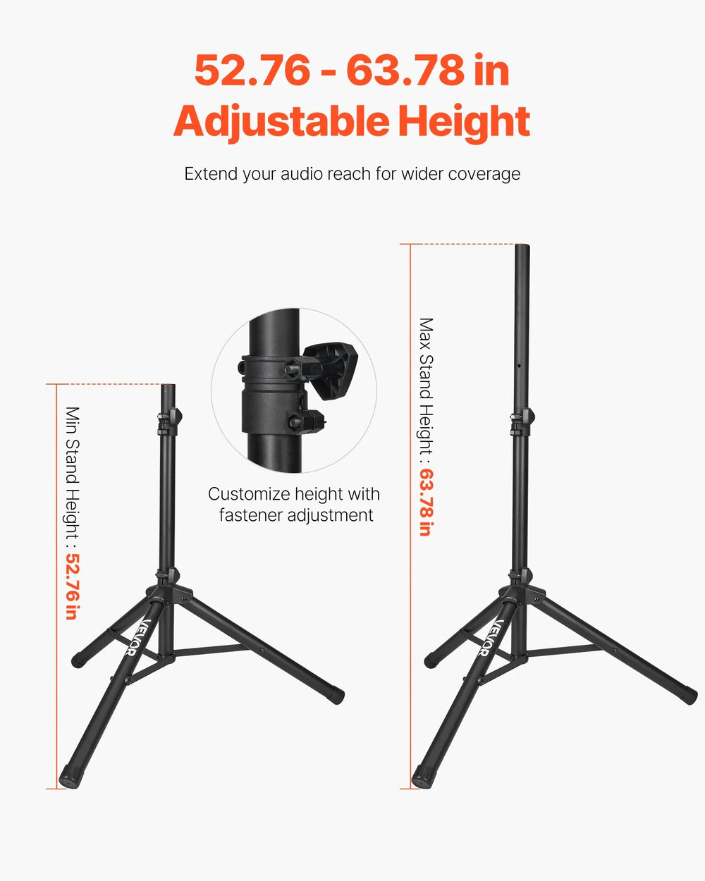 VEVOR speaker stand adjustable height range 52.76 to 63.78 inches