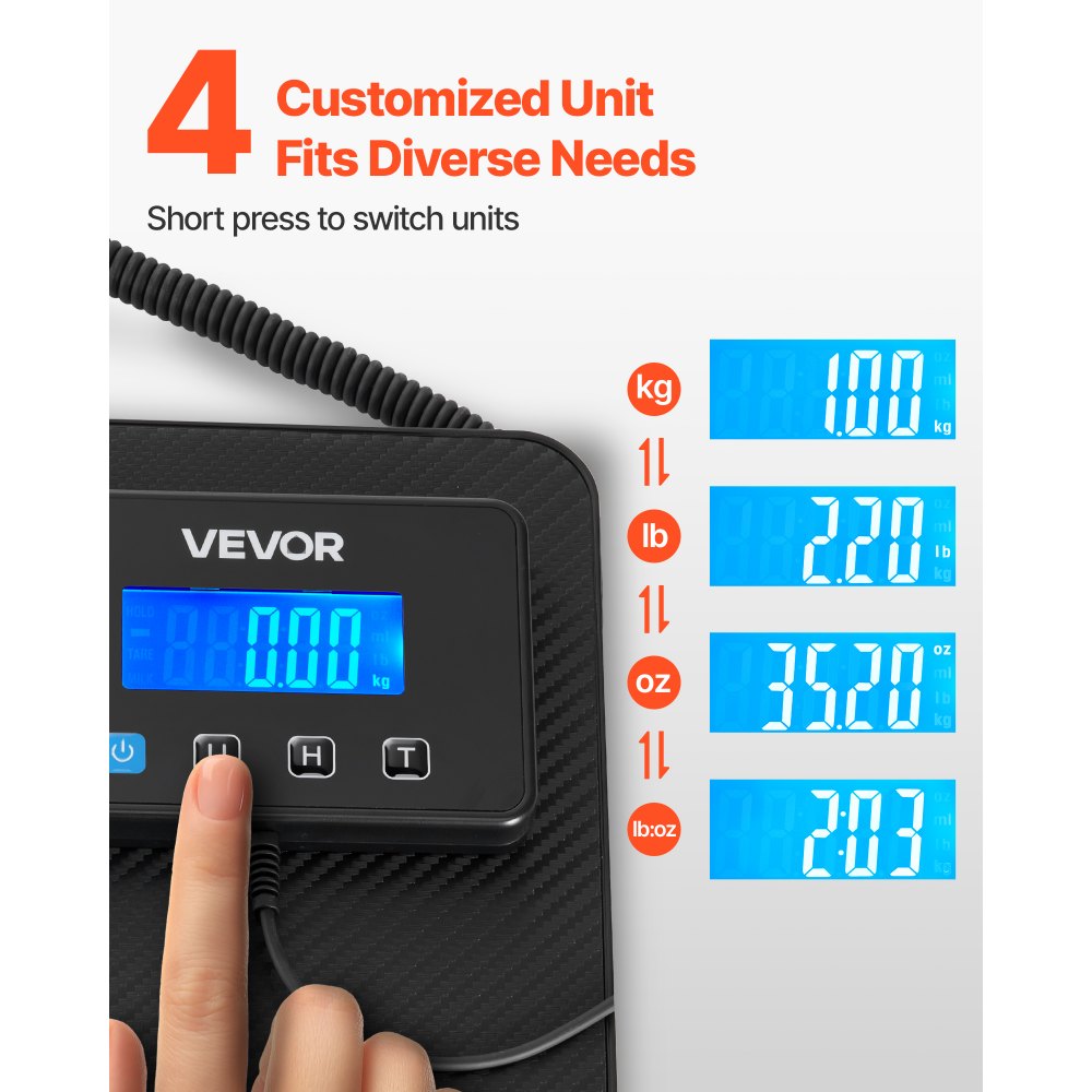 VEVOR Digital Postal Scale, 0.35 oz/3.5 oz Dual Accuracy, 440 lbs Commercial Weight Scale with Hold/Tare Function & LCD Display, Fit for Packages, Postage, Luggage, Battery & Charging Cable Included