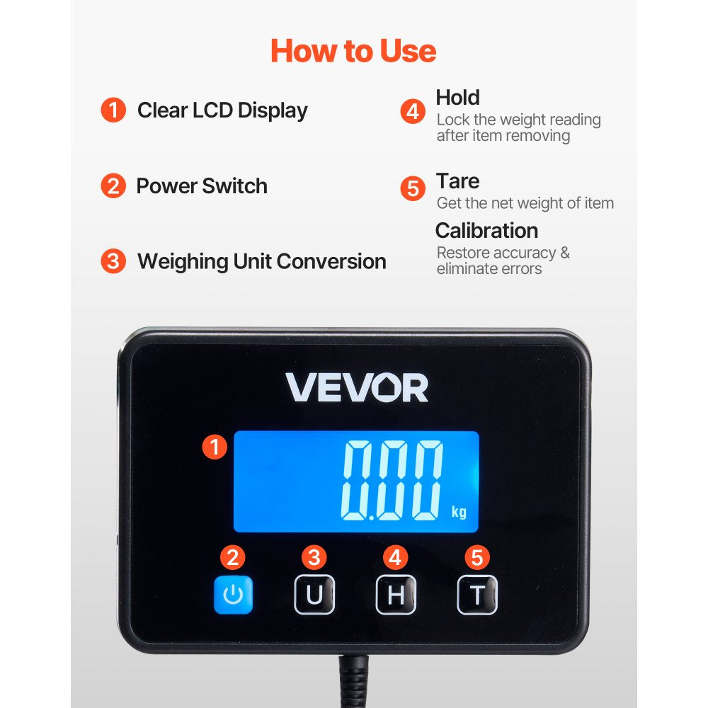 VEVOR Digital Postal Scale, 0.35 oz/3.5 oz Dual Accuracy, 440 lbs Commercial Weight Scale with Hold/Tare Function & LCD Display, Fit for Packages, Postage, Luggage, Battery & Charging Cable Included
