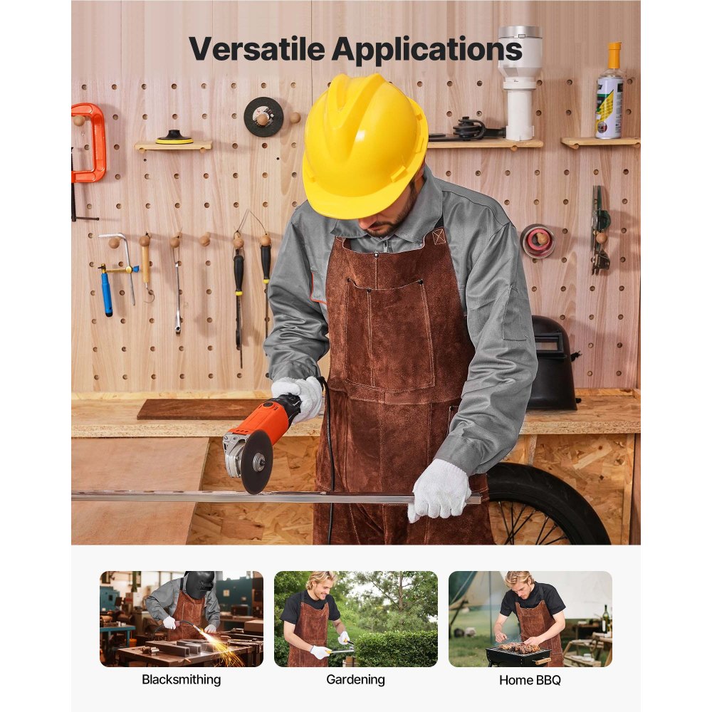 VEVOR Leather Welding Apron Split Leg, Heavy Duty Cowhide Flame Resistant Welding Pants for Men Women, Heat-Resistant Safety Apron with 3 Pockets for Woodworking, Gardening, Blacksmithing, XL-Size