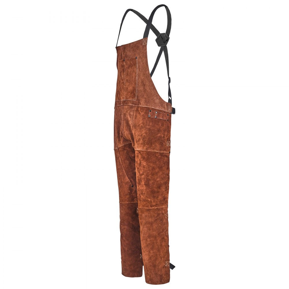 VEVOR Leather Welding Apron Split Leg, Heavy Duty Cowhide Flame Resistant Welding Pants for Men Women, Heat-Resistant Safety Apron with 3 Pockets for Woodworking, Gardening, Blacksmithing, XL-Size