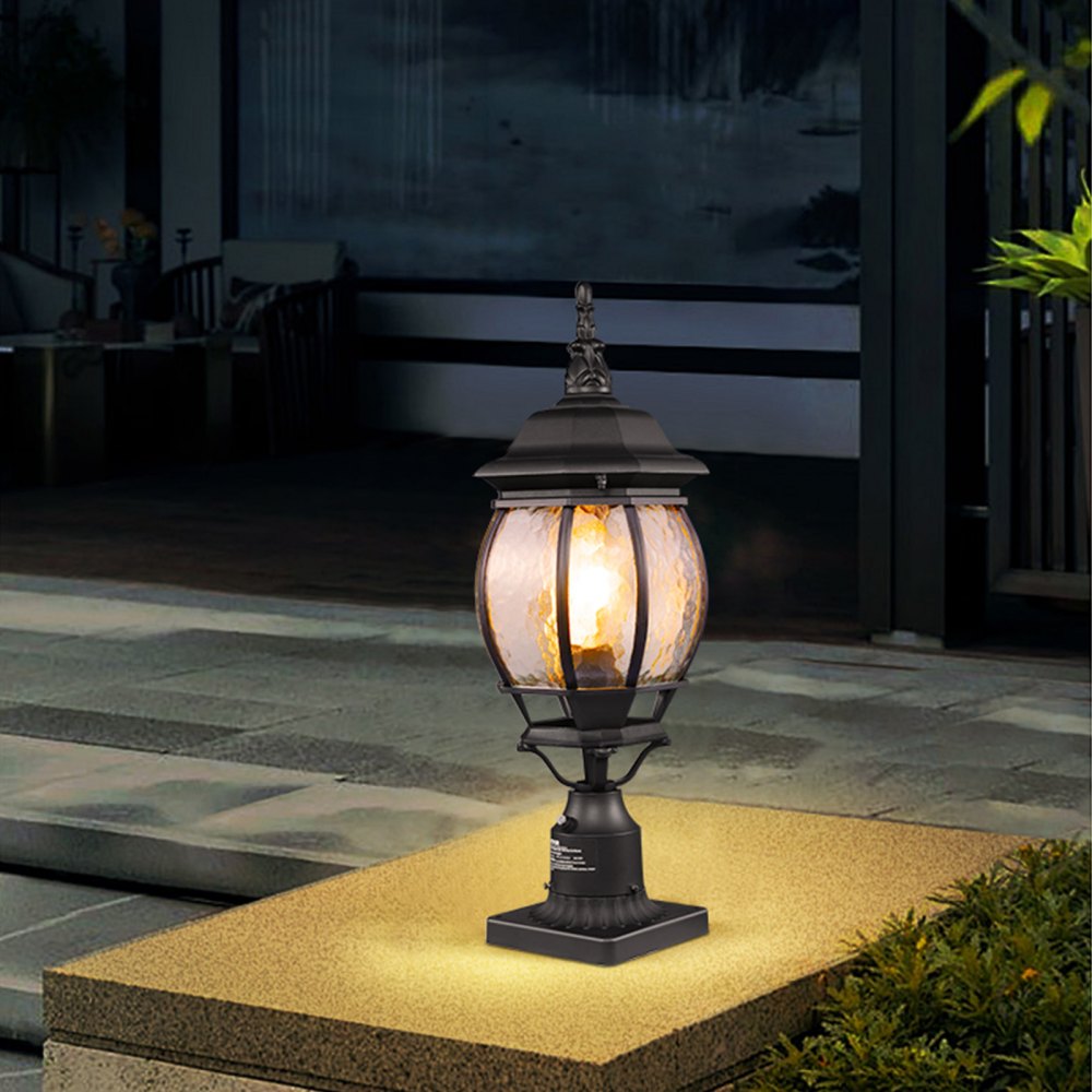 VEVOR 2 Pack Dusk to Dawn Outdoor Post Light, 20.87 in, Waterproof Lamp Post Light Fixtures with 5.5 in Pier Mount Base Glass Shade, Lightning-proof Exterior Pole Column Light for Patio Garden Pathway