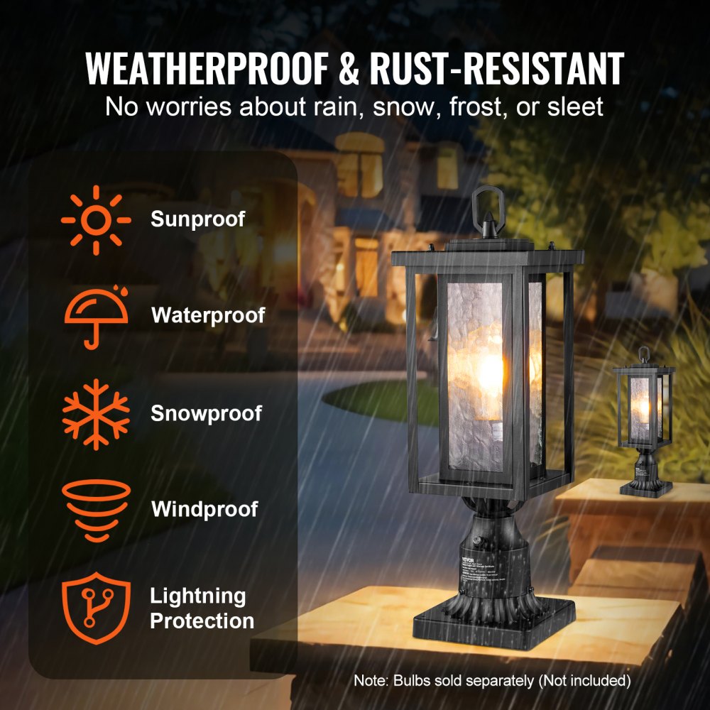 VEVOR 2 Pack Dusk to Dawn Outdoor Post Light, 17.72 in, Waterproof Lamp Post Light Fixtures with 3.5 in Pier Mount Base Glass Shade, Lightning-proof Exterior Pole Column Light for Patio Garden Pathway