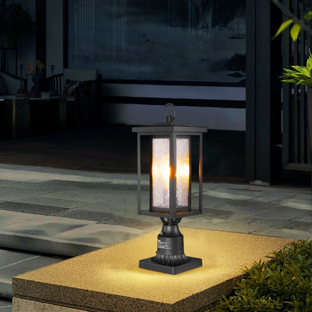 VEVOR 2 Pack Dusk to Dawn Outdoor Post Light, 17.72 in, Waterproof Lamp Post Light Fixtures with 3.5 in Pier Mount Base Glass Shade, Lightning-proof Exterior Pole Column Light for Patio Garden Pathway