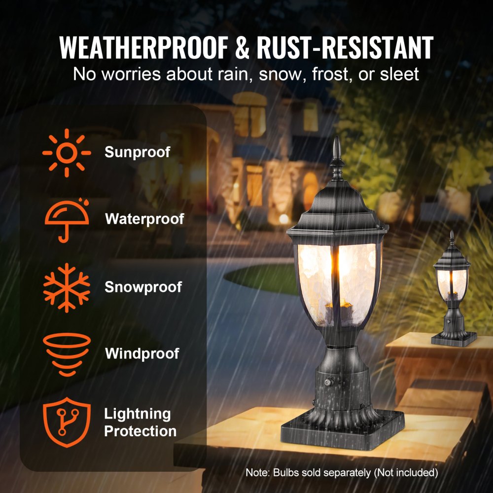 VEVOR 2 Pack Dusk to Dawn Outdoor Post Light, 15.35 in, Waterproof Lamp Post Light Fixtures with 3.5 in Pier Mount Base Glass Shade, Lightning-proof Exterior Pole Column Light for Patio Garden Pathway