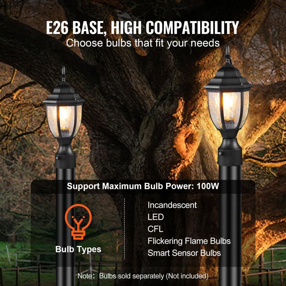 VEVOR 2 Pack Dusk to Dawn Outdoor Post Light, 15.35 in, Waterproof Lamp Post Light Fixtures with 3.5 in Pier Mount Base Glass Shade, Lightning-proof Exterior Pole Column Light for Patio Garden Pathway