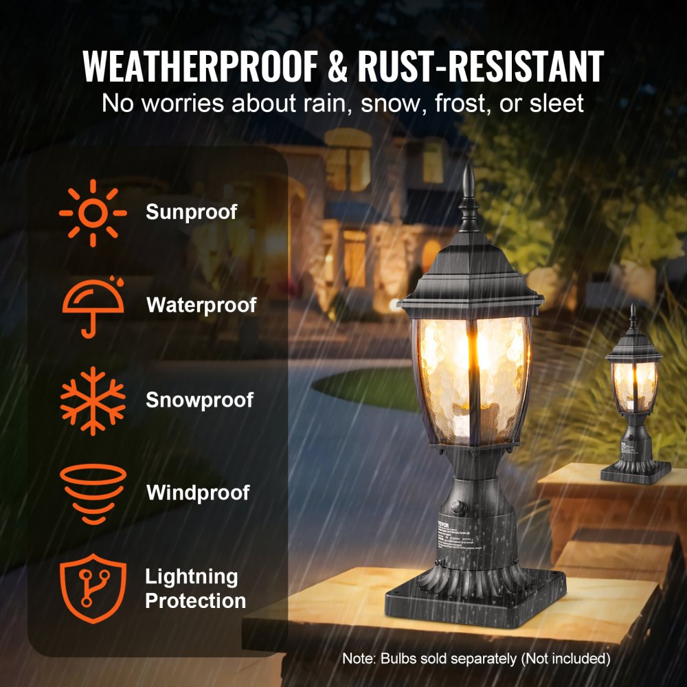 VEVOR Dusk to Dawn Outdoor Post Light, 15.75 in Height, Waterproof Lamp Post Light Fixture with 5.5 in Pier Mount Base Glass Shade, Lightning-proof Exterior Pole Column Light for Patio Garden Pathway