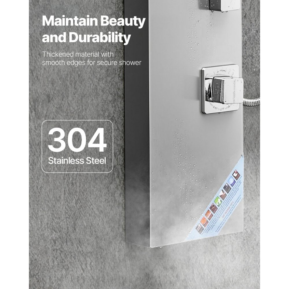 VEVOR Shower Panel Tower System with Rainfall Shower Head, 53 in Brushed Stainless Steel Shower Column, 3-Function Faucet, High Pressure Wall-Mount Rain Massage System, with Large Body Jet, Handheld