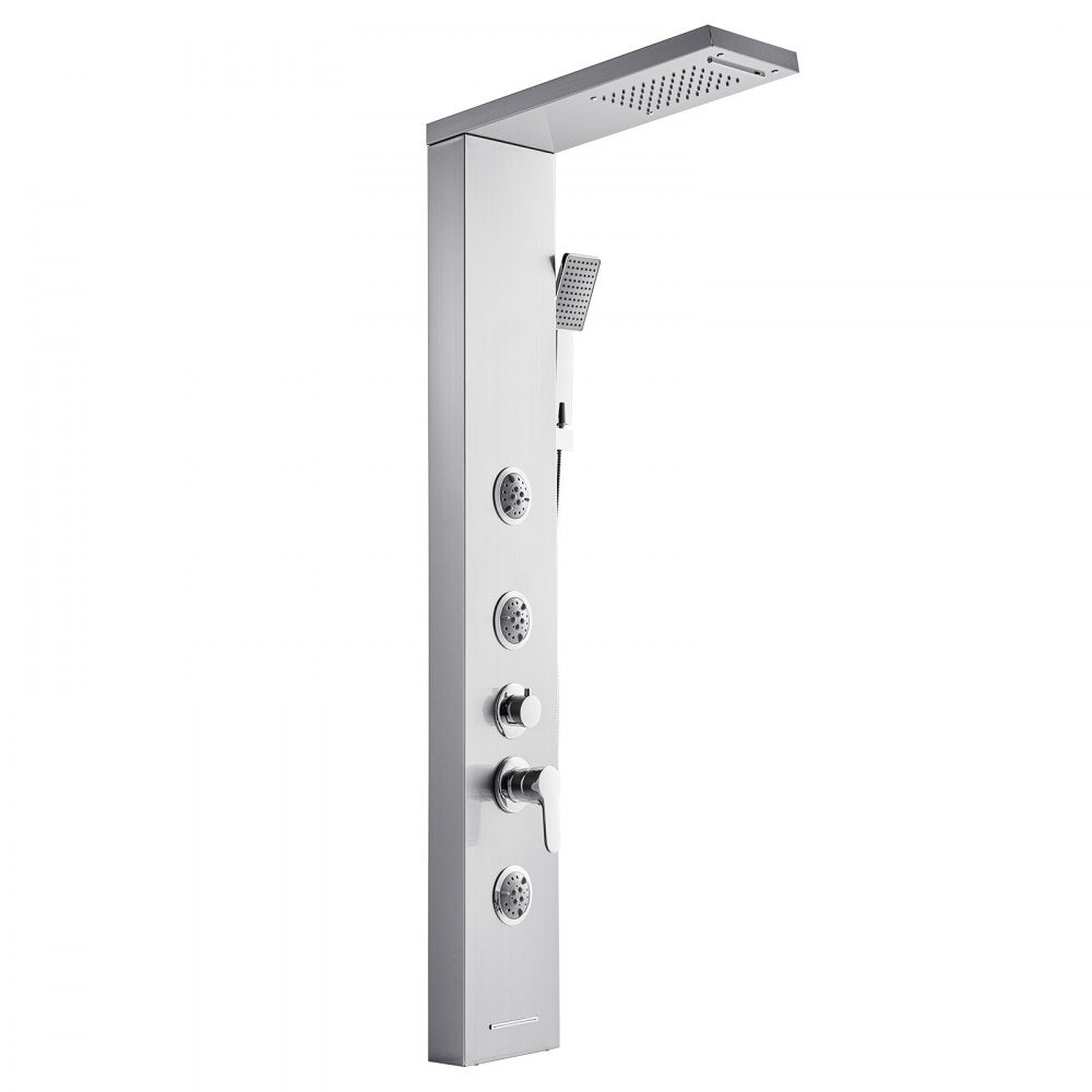 VEVOR Shower Panel Tower System with Rainfall Waterfall Shower Head, 53 in Brushed Stainless Steel Shower Column, 5-Function Faucet, Wall-Mount Rain Massage System with 3 Body Jet, Handheld, Tub Spout