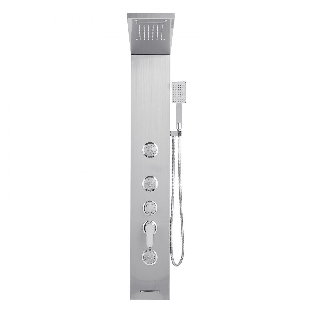 VEVOR Shower Panel Tower System with Rainfall Waterfall Shower Head, 53 in Brushed Stainless Steel Shower Column, 5-Function Faucet, Wall-Mount Rain Massage System with 3 Body Jet, Handheld, Tub Spout