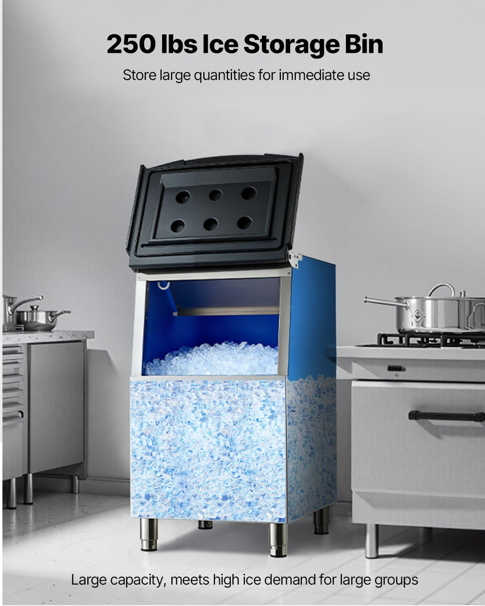 VEVOR Commercial Ice Maker Storage Bin, 250 lbs capacity (side view)