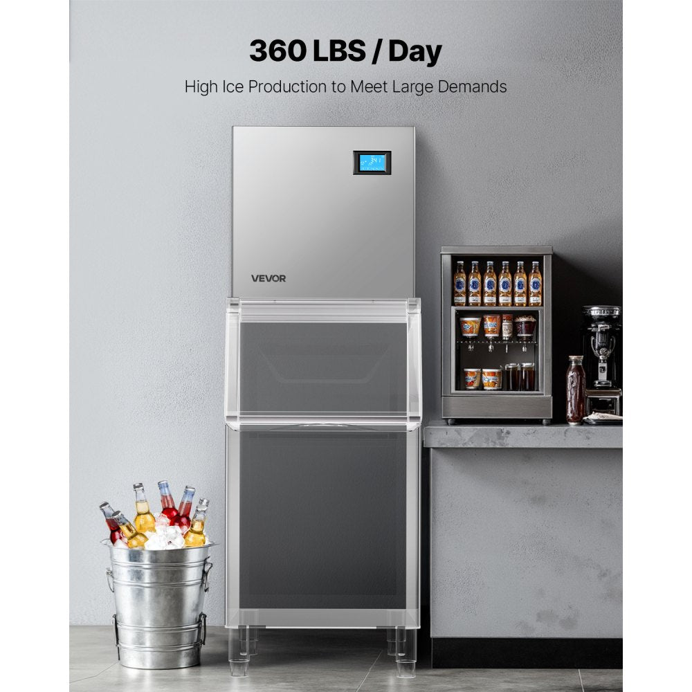 VEVOR Commercial Ice Maker Machine - Head, 360 Lbs/Day Stainless Steel Ice Machine with Self-Cleaning, 156 PCS Ice Tray, Adjustable Thickness, Ideal for Restaurant Bar Cafe Hotel - Head Only